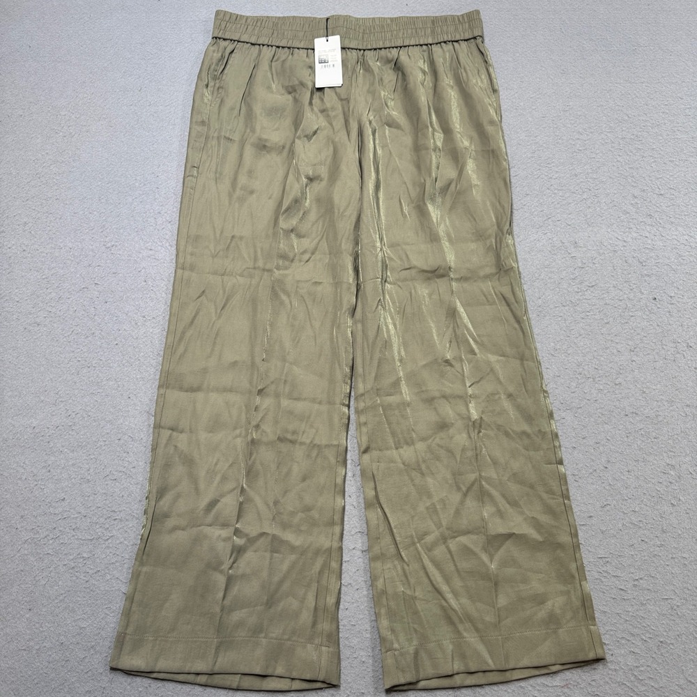 NEW Olsen Anna Pants Women's 16 Olive Green Loose Fit Wide Leg Flowy Trousers